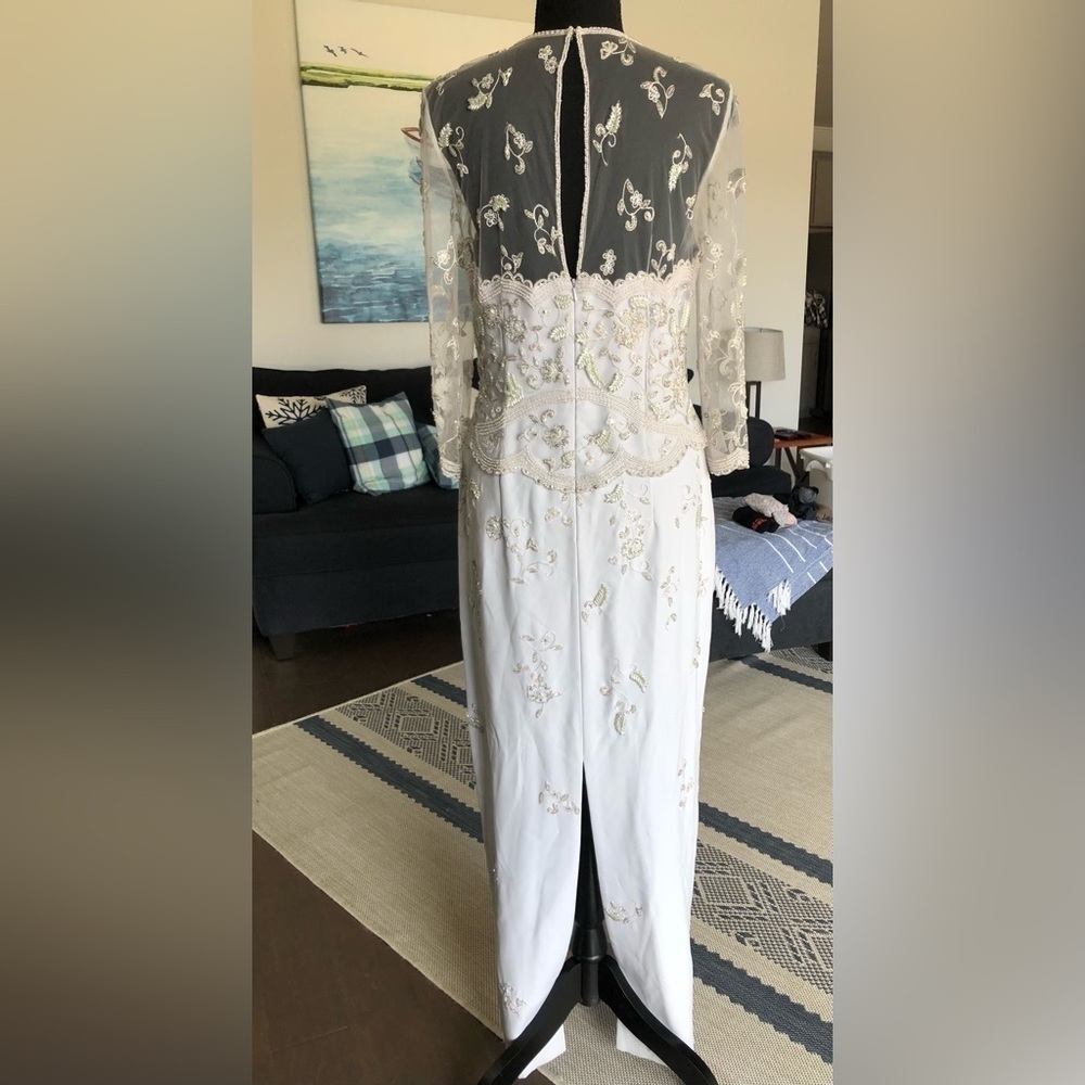 Montage Mon Cheri Gown Baby Blue Light Gray Long Sleeve Beaded Illusion MOB - Picture 5 of 17